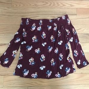 Old Navy Maroon Floral Off the Shoulder Top | M